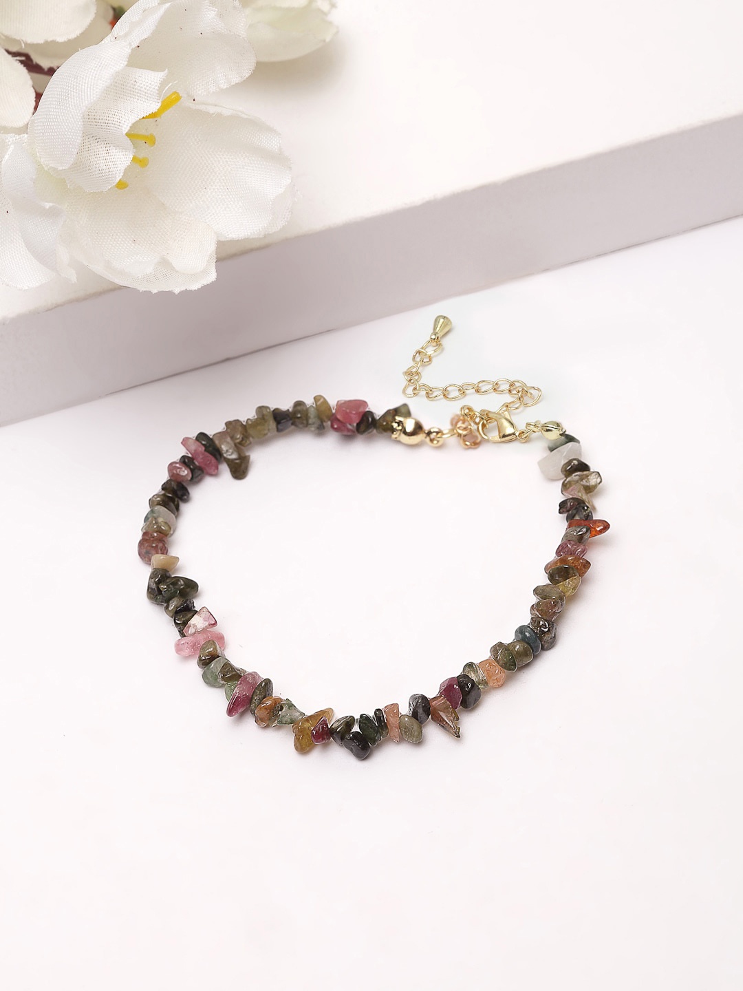 

AVANT-GARDE PARIS Gold-Plated & Pink Crystal Stones Beaded Adjustable Link Bracelet