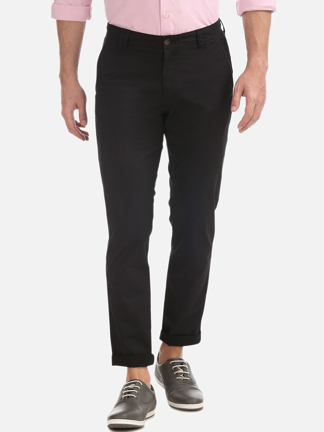 

AD By Arvind Men Black Slim Fit Solid Regular Trousers