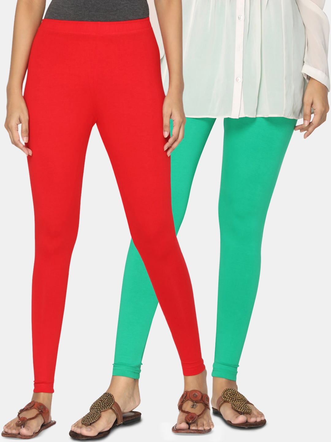

TSG Bliss Women Pack of 2 Solid Ankle Length Leggings, Red