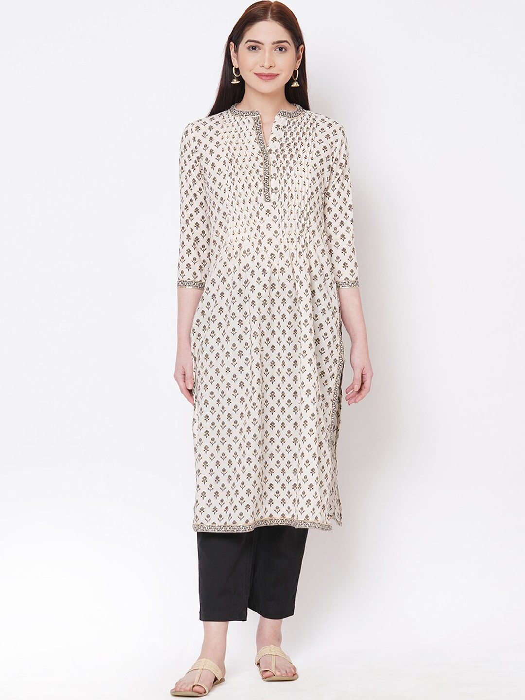 

FASHOR Women White Printed A-Line Kurta