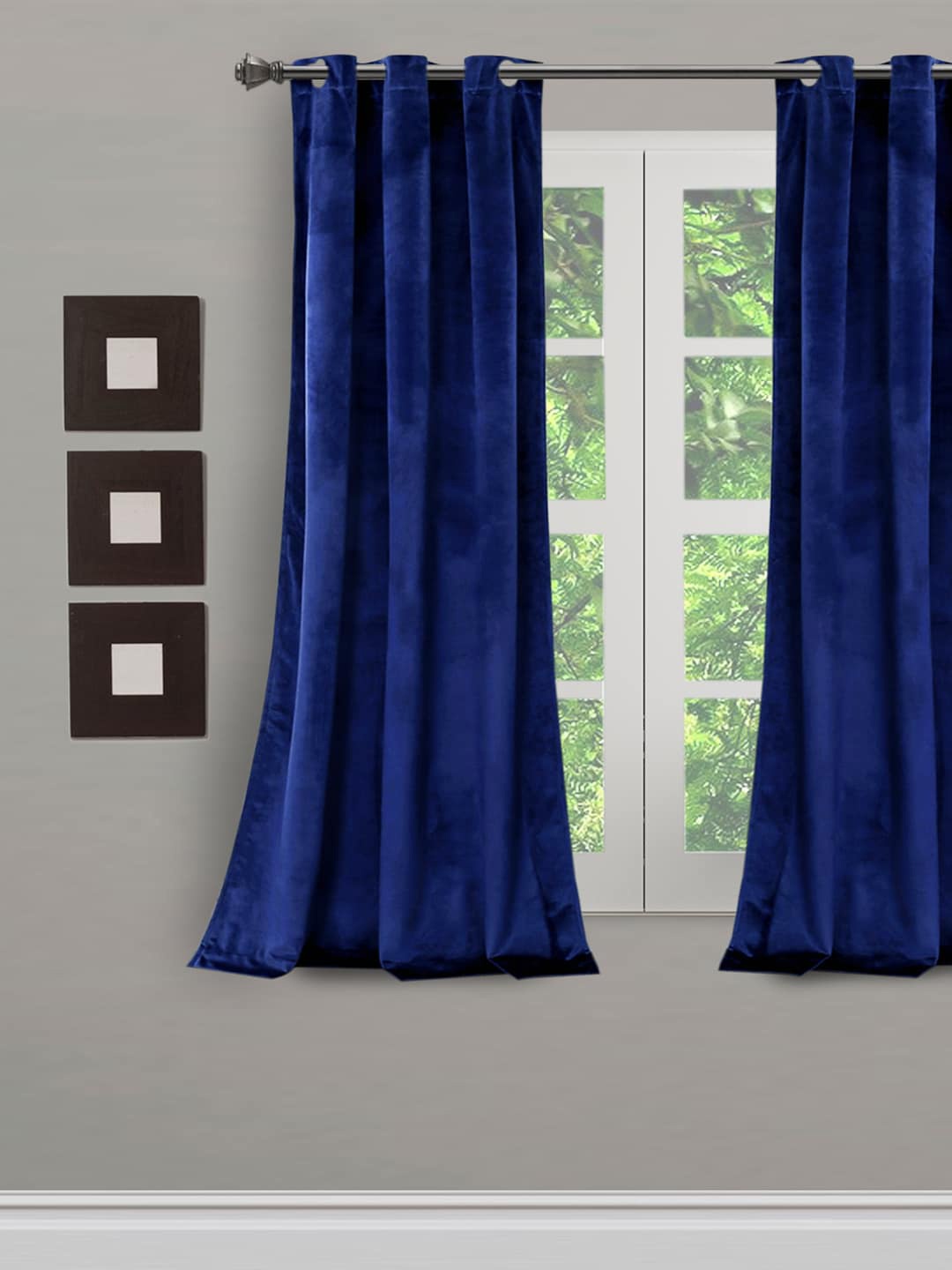 

eyda Blue Solid Velvet Sustainable Room Darkening Window Door Curtain