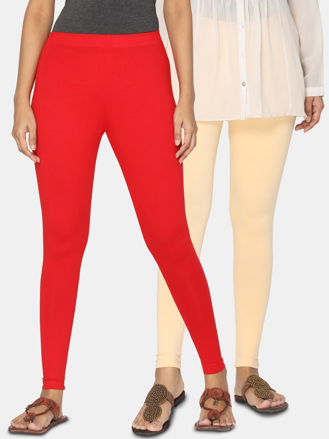 

TSG Bliss Women Pack Of 2 Solid Ankle-Length Leggings, Red