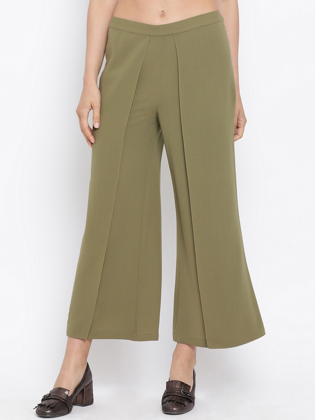 

OFFICE & YOU Women Olive Green Solid Flared Palazzos