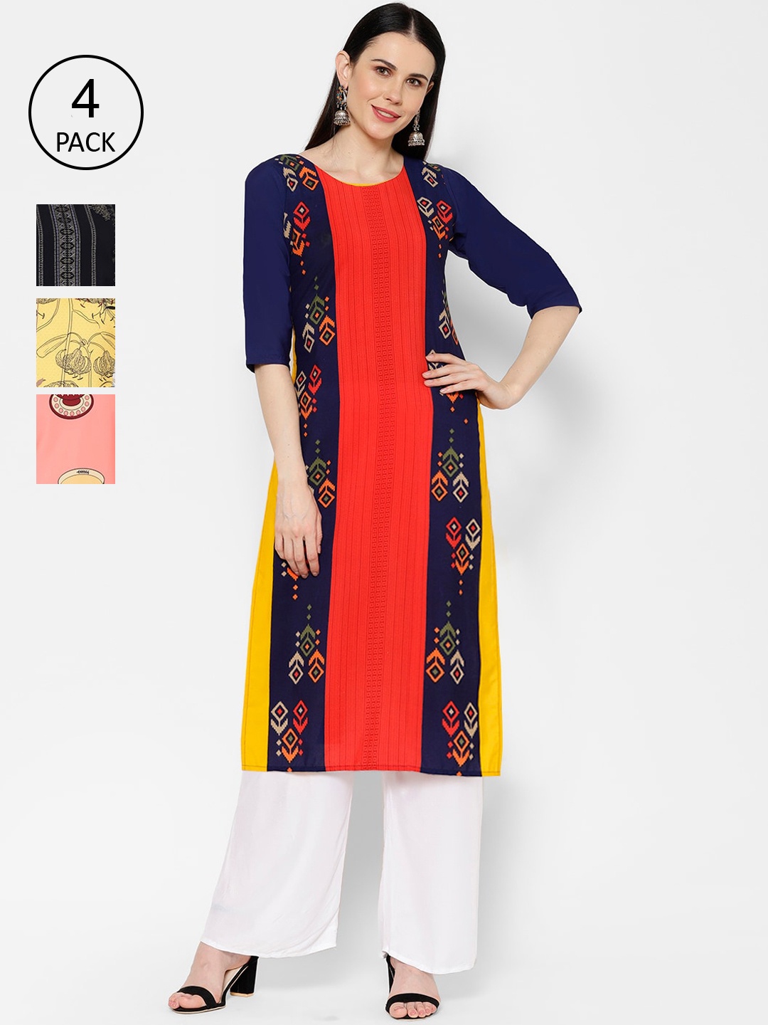 

7Threads Women Pack Of 4 Colourblocked Straight Kurta, Multi