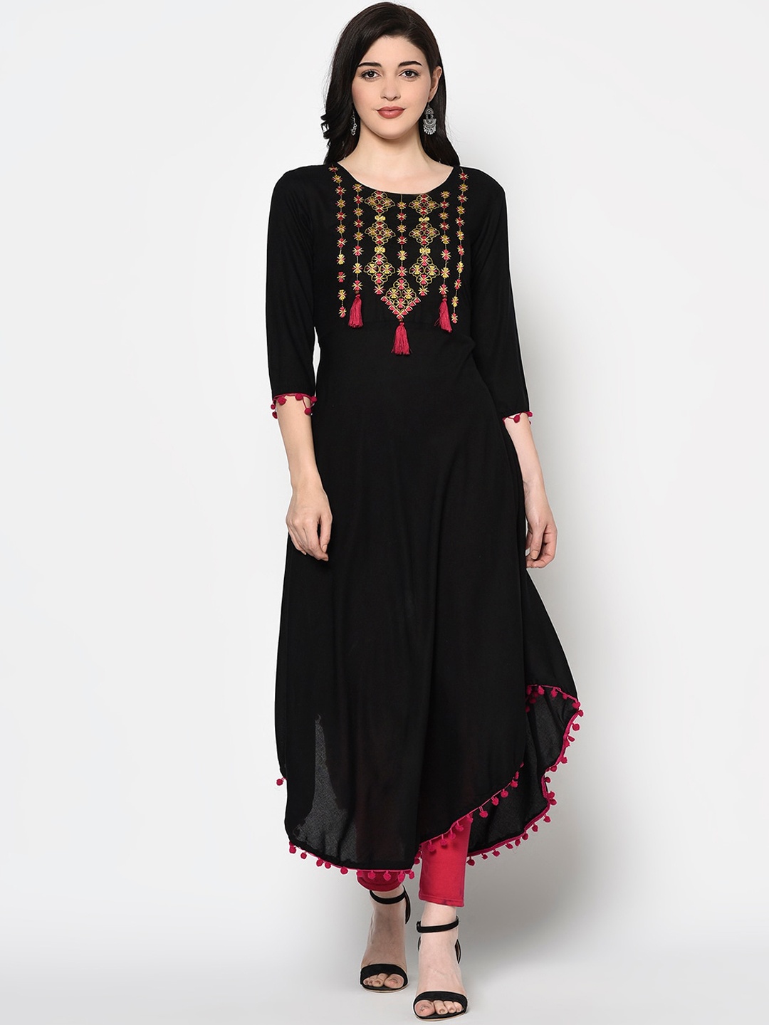 GULMOHAR JAIPUR Women Black Embroidered A-Line Kurta