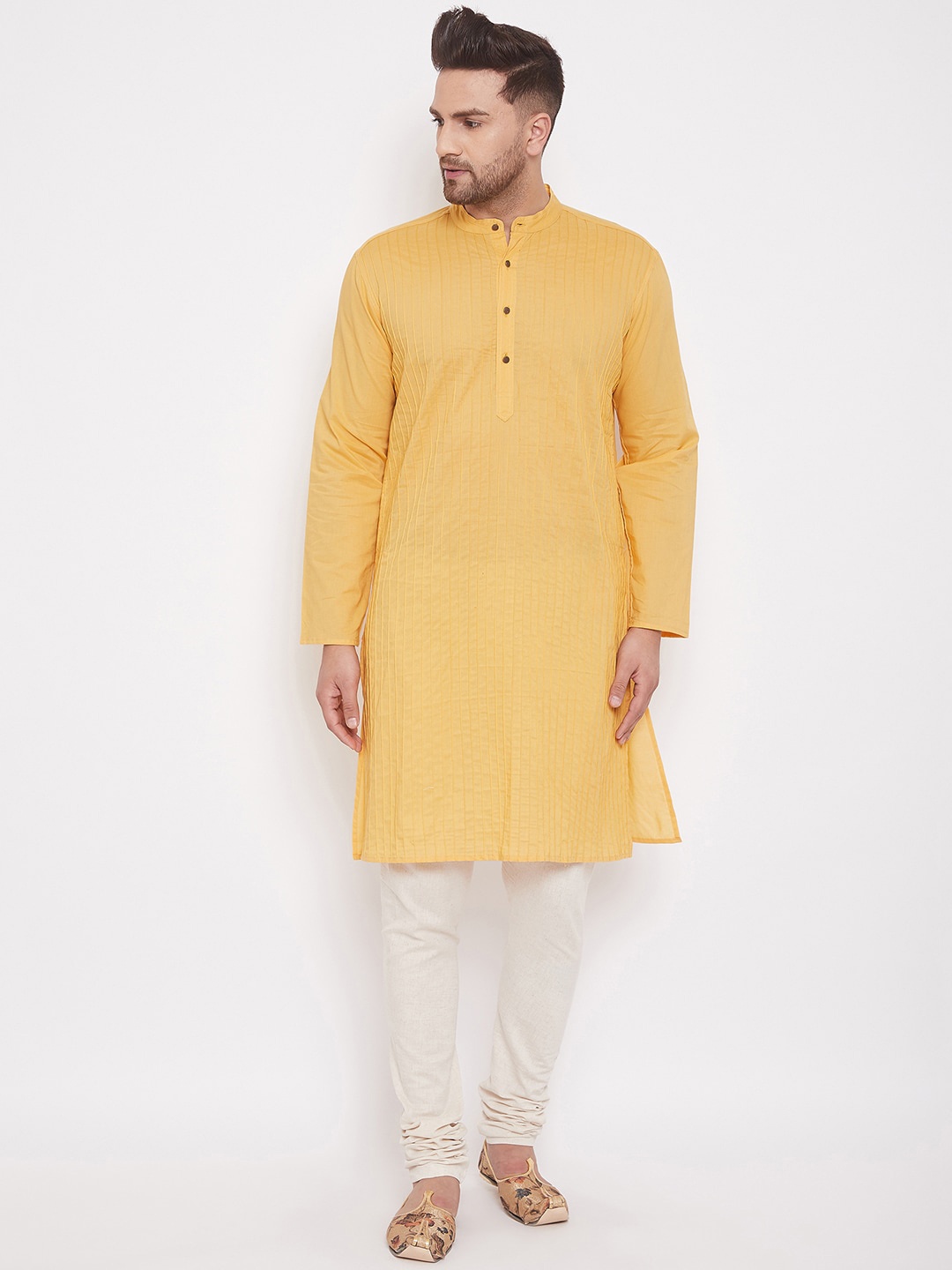 

even Men Yellow Solid Straight Kurta