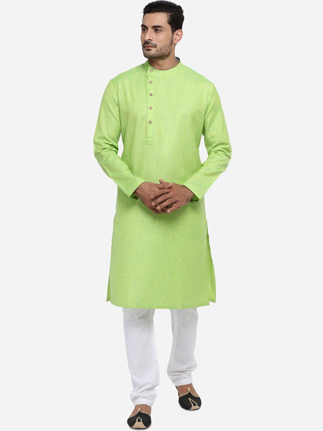

azania Men Green Woven Design Straight Kurta