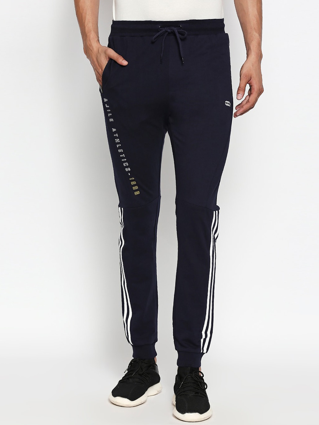 

Ajile by Pantaloons Men Navy Blue & White Solid Slim-Fit Joggers