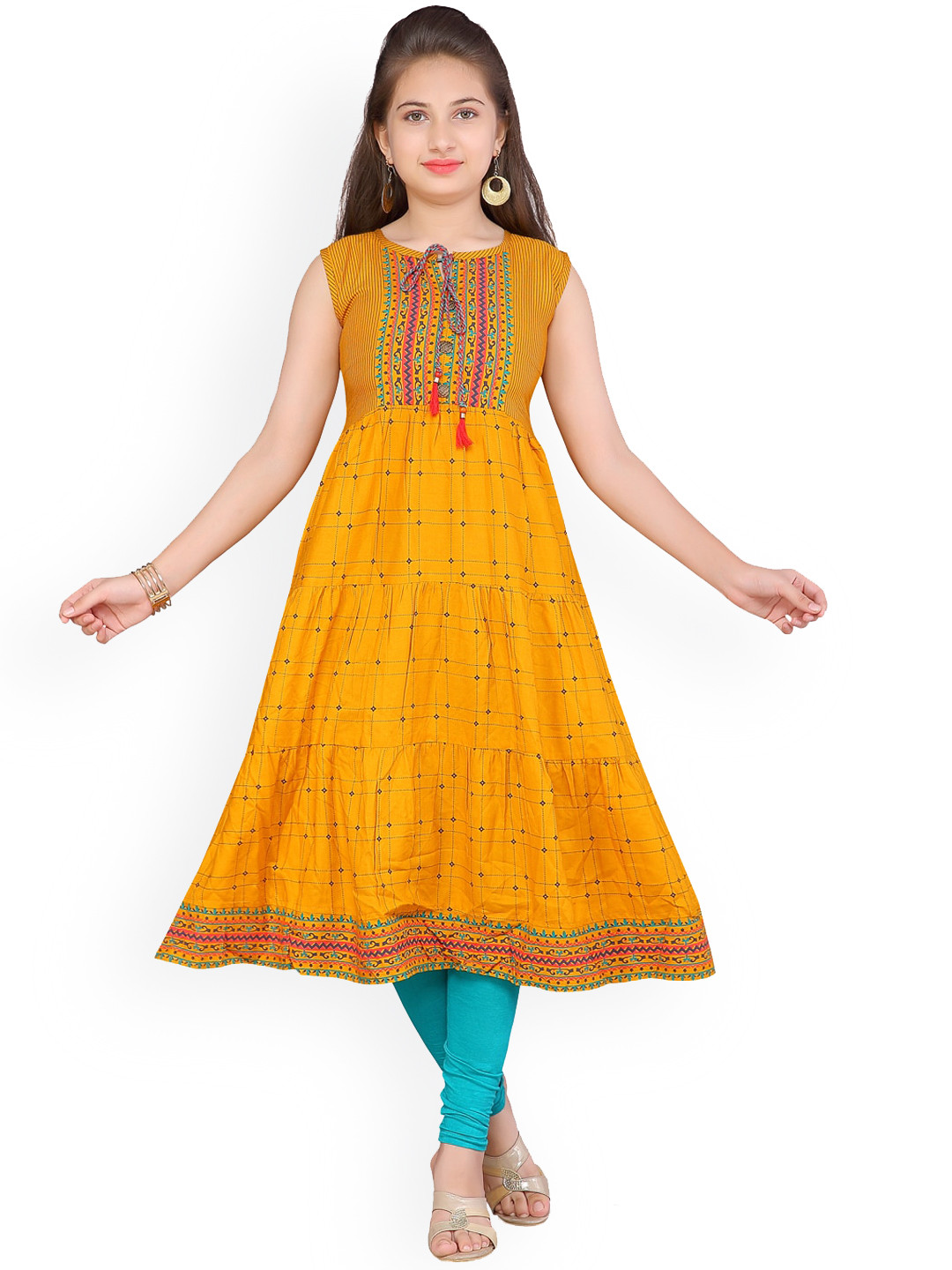 

Aarika Girls Yellow & Blue Printed Kurta with Churidar