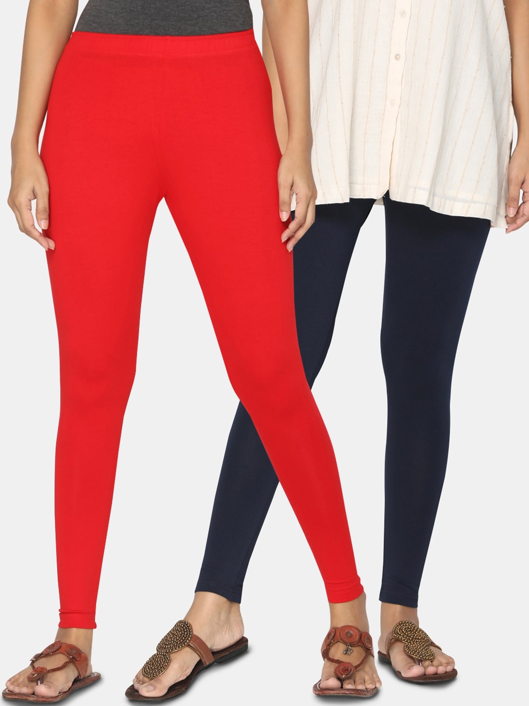 

TSG Bliss Women Pack Of 2 Solid Ankle-Length Leggings, Red