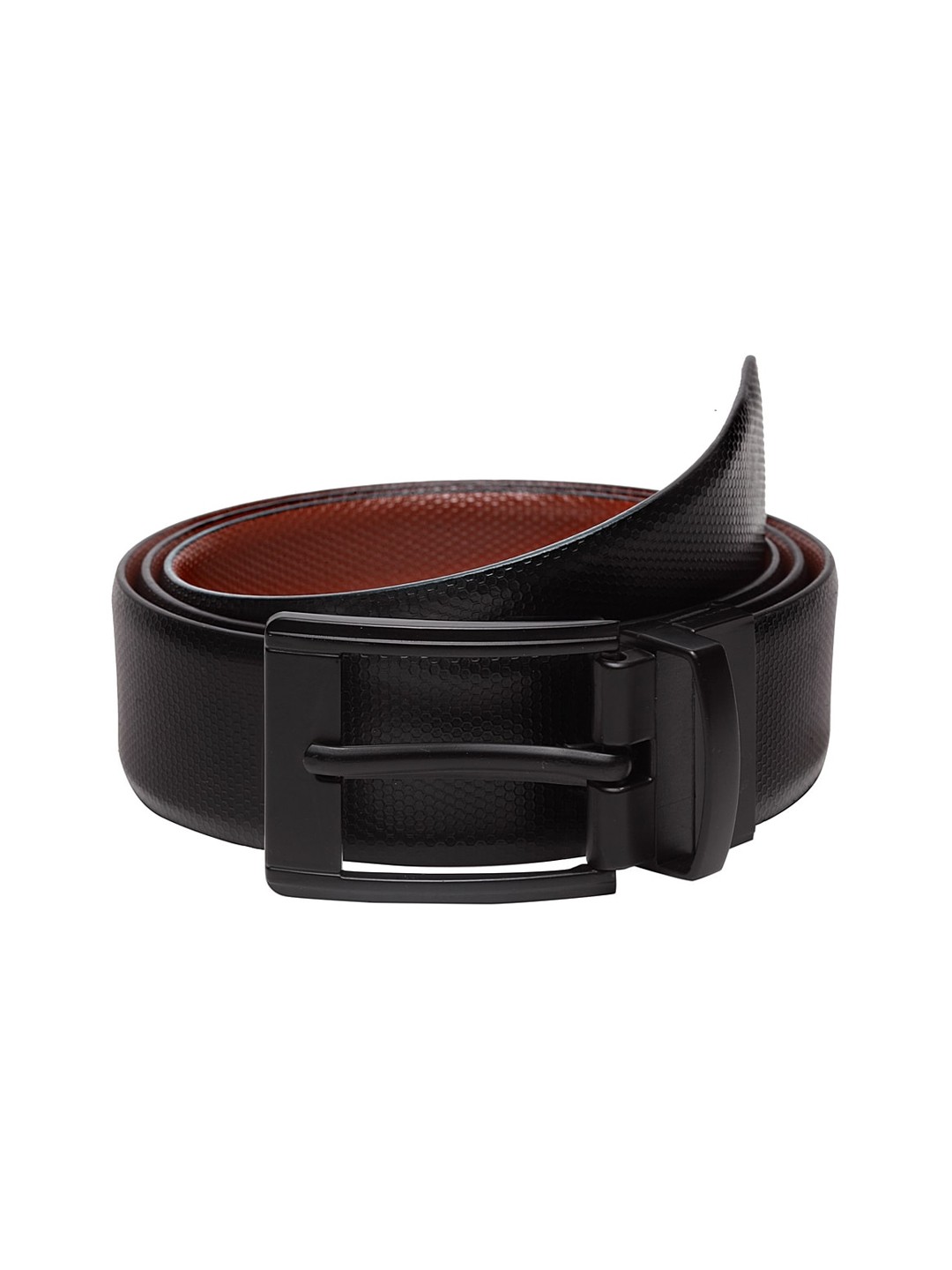 

WELBAWT Men Black & Brown Textured Reversible Leather Belt