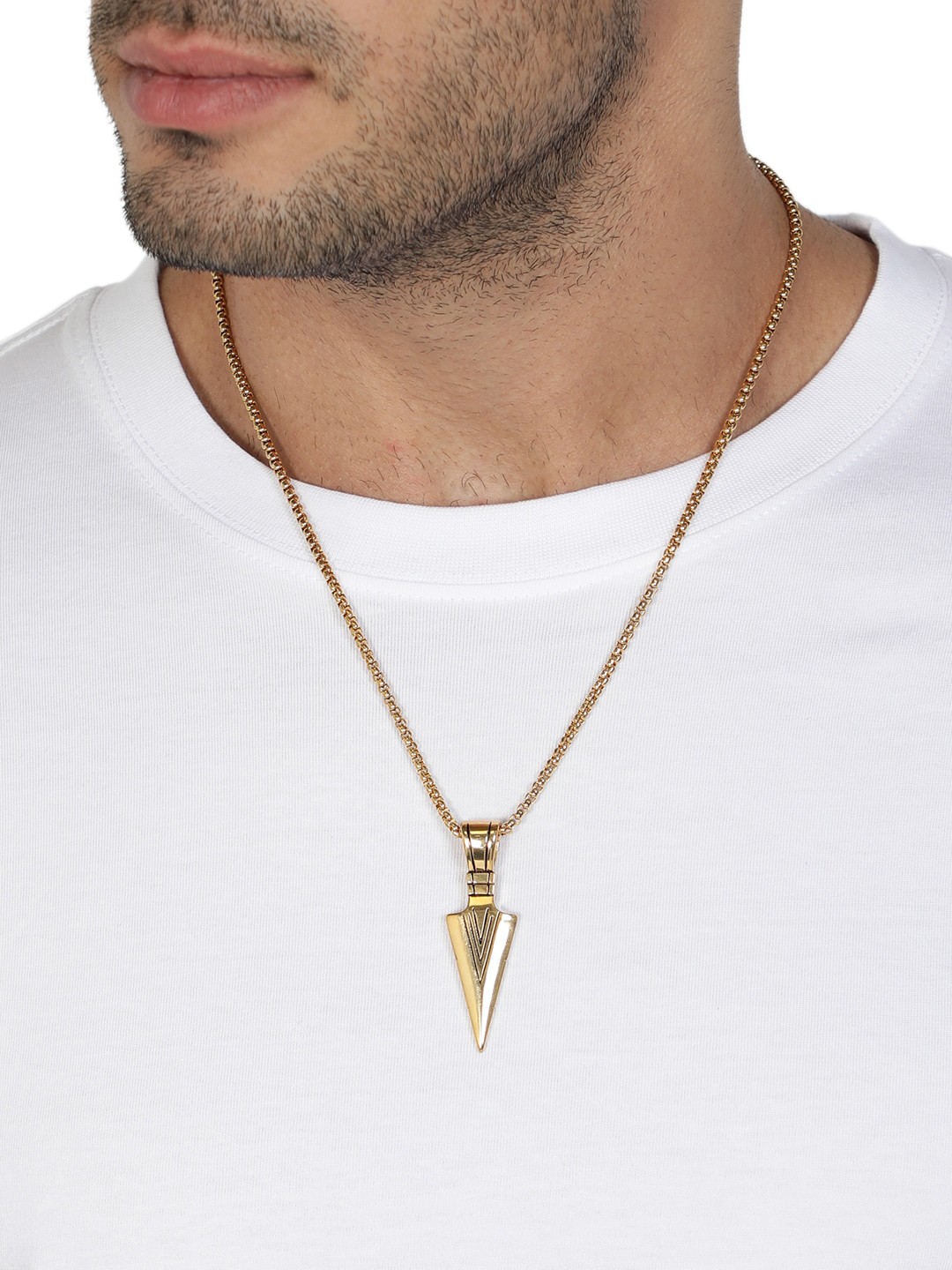 

AQUASTREET Men Gold-Plated Stainless Steel Arrowhead Pendant With Chain