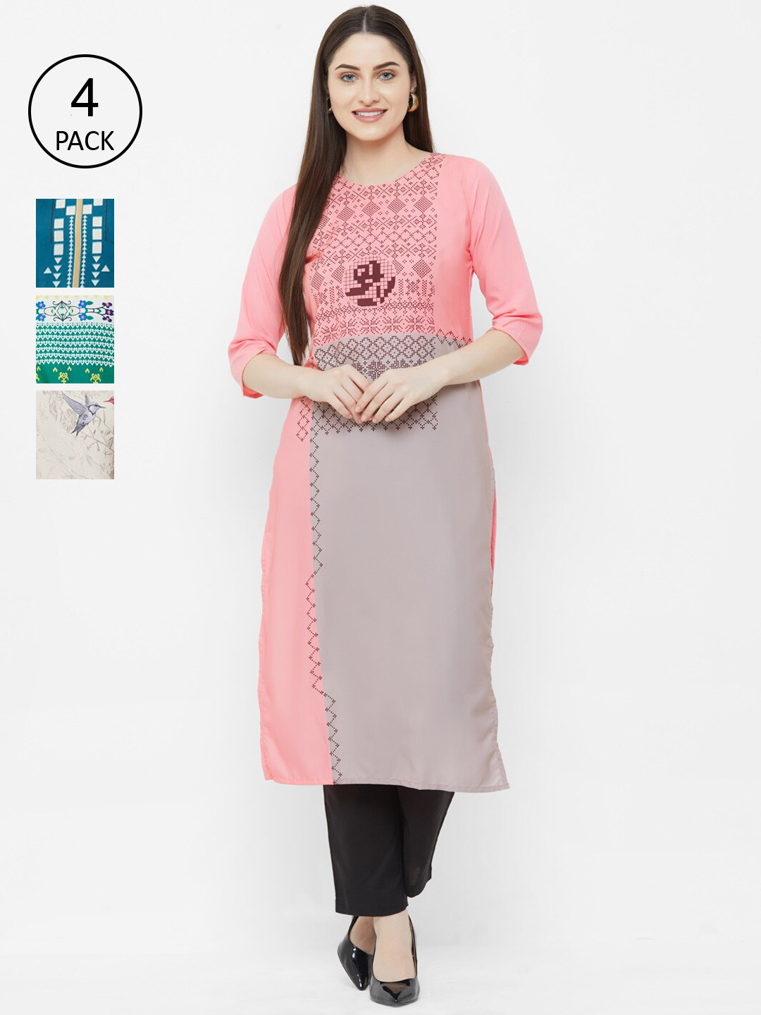 

7Threads Women Pack Of 4 Printed Straight Kurta, Multi