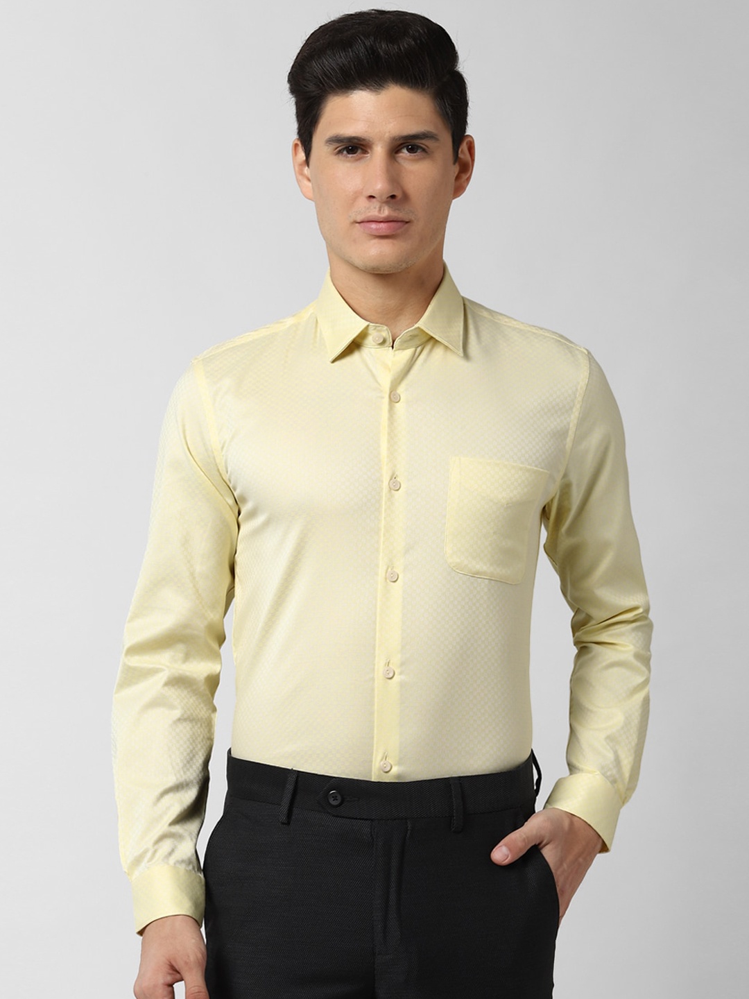 Peter England Elite Men Yellow Slim Fit Printed Casual Shirt