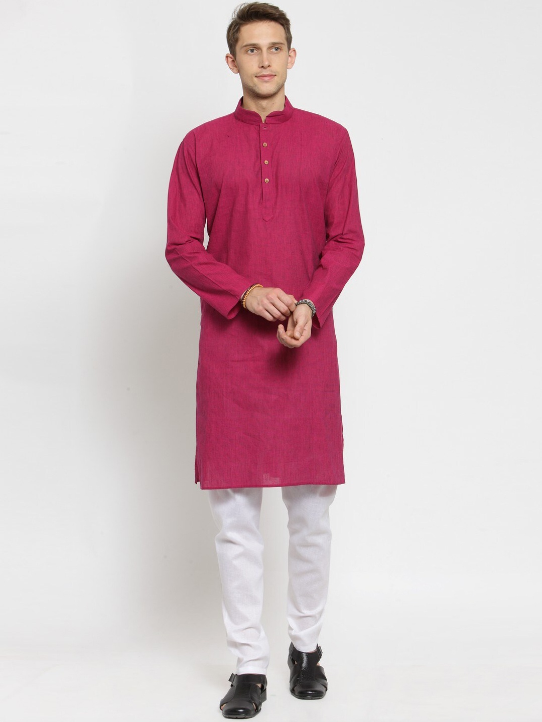 

RG DESIGNERS Men Pink & White Solid Kurta with Pyjamas