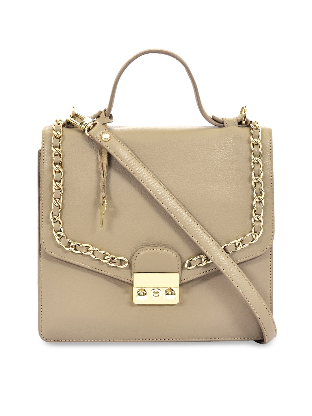 

Eske Beige Solid Leather Satchel Bag