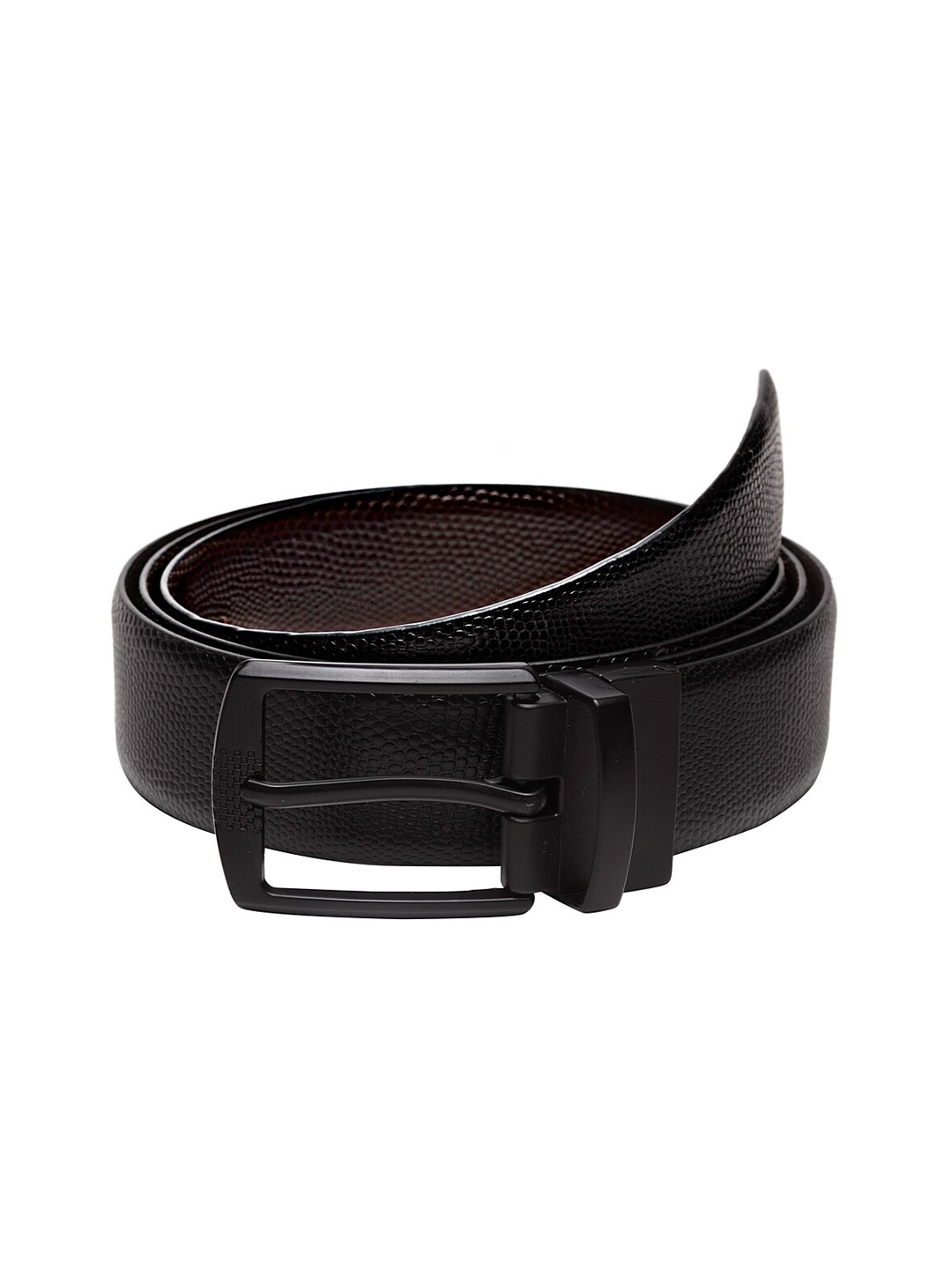 

WELBAWT Men Black & Brown Textured Leather Reversible Belt