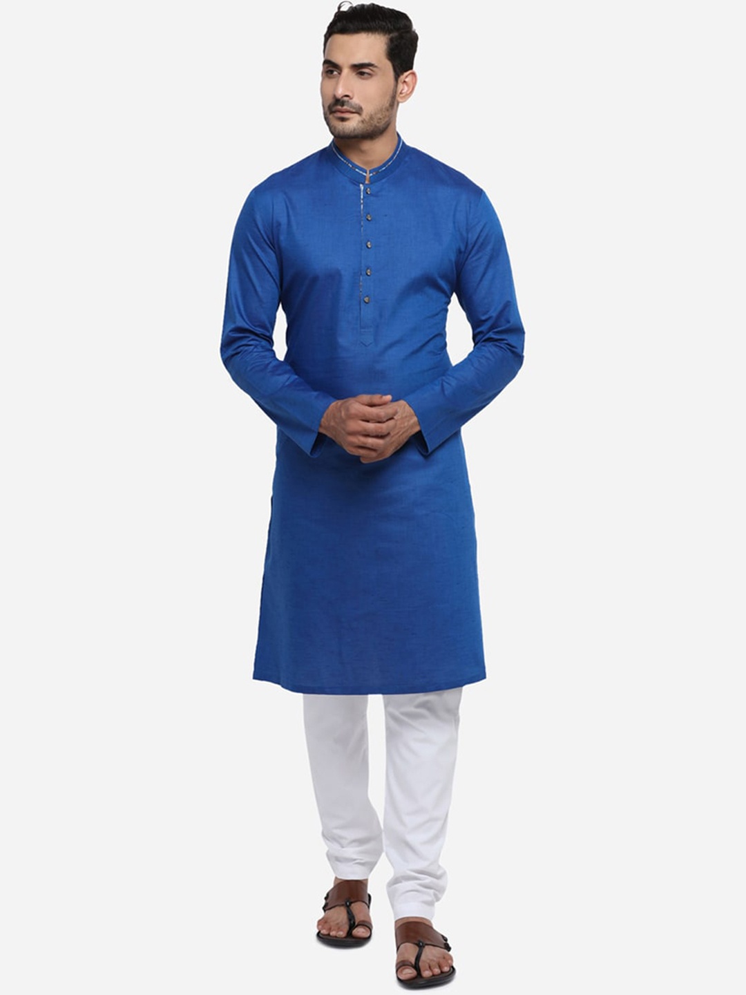 azania Men Blue Solid Straight Kurta