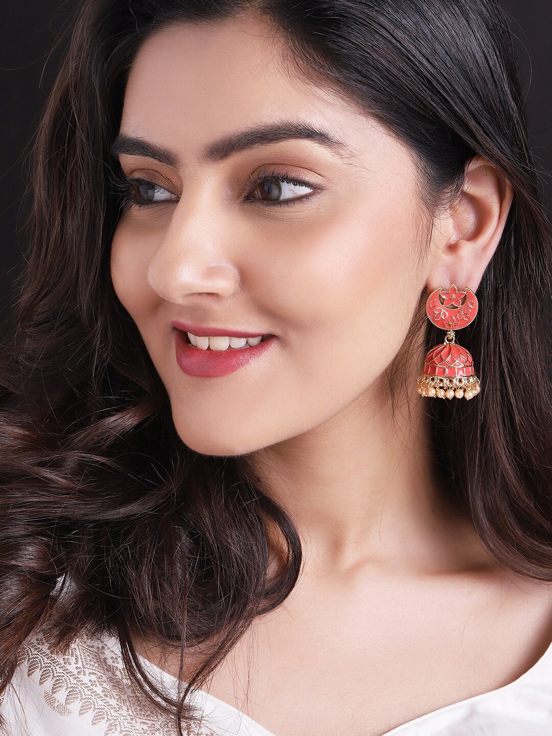 

Rubans 22K Gold-Plated & Orange Enamelled Handcrafted Contemporary Jhumkas