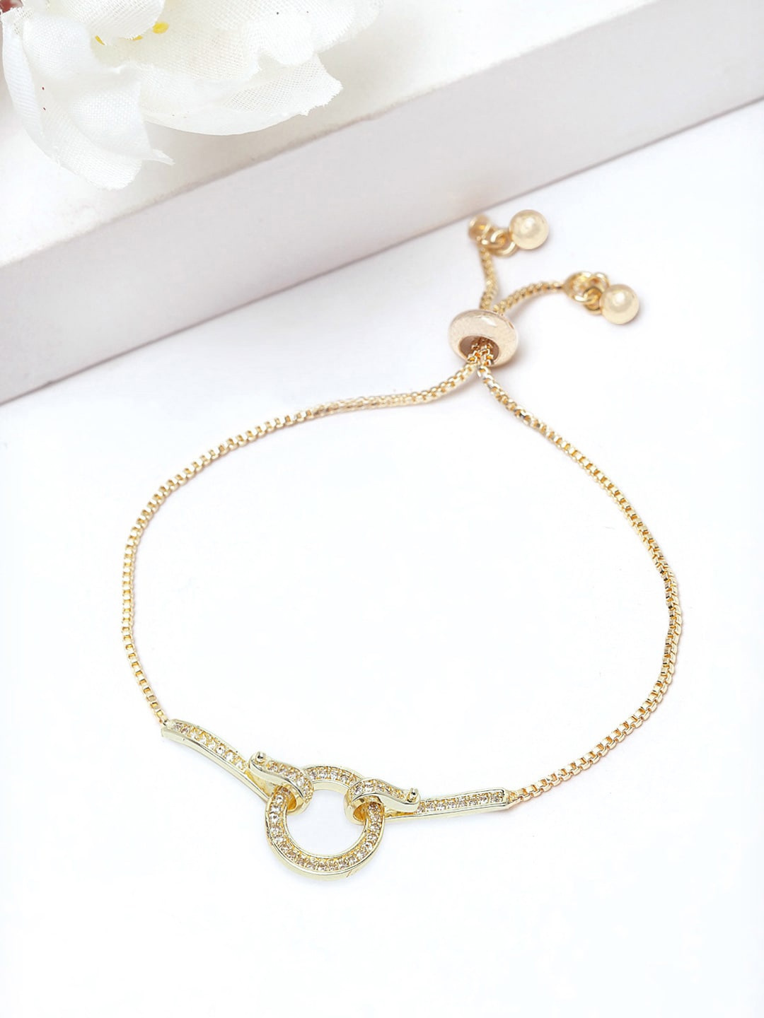 

AVANT-GARDE PARIS Gold-Plated & White Crystal-Studded Charm Bracelet