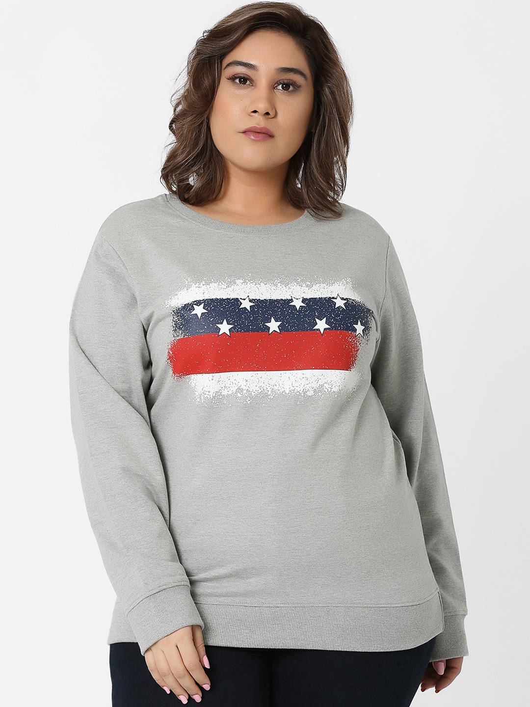 

MARCA Bold Women Grey Melange Printed Sweatshirt