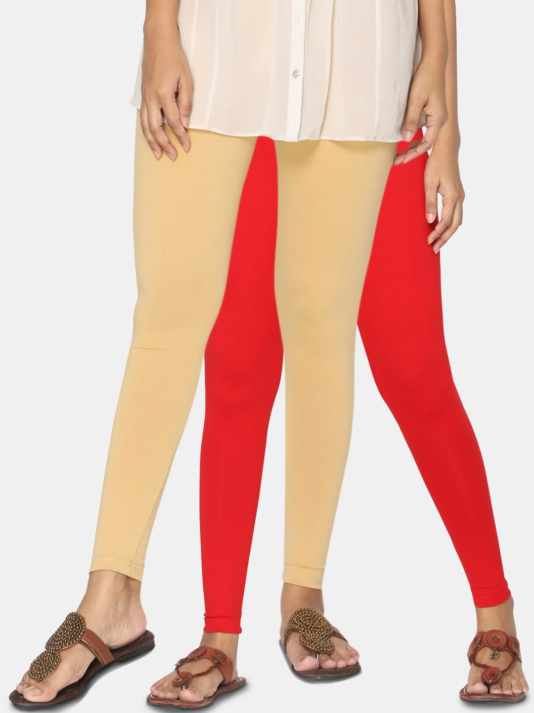 

TSG Bliss Women Pack Of 2 Solid Ankle-Length Leggings, Red