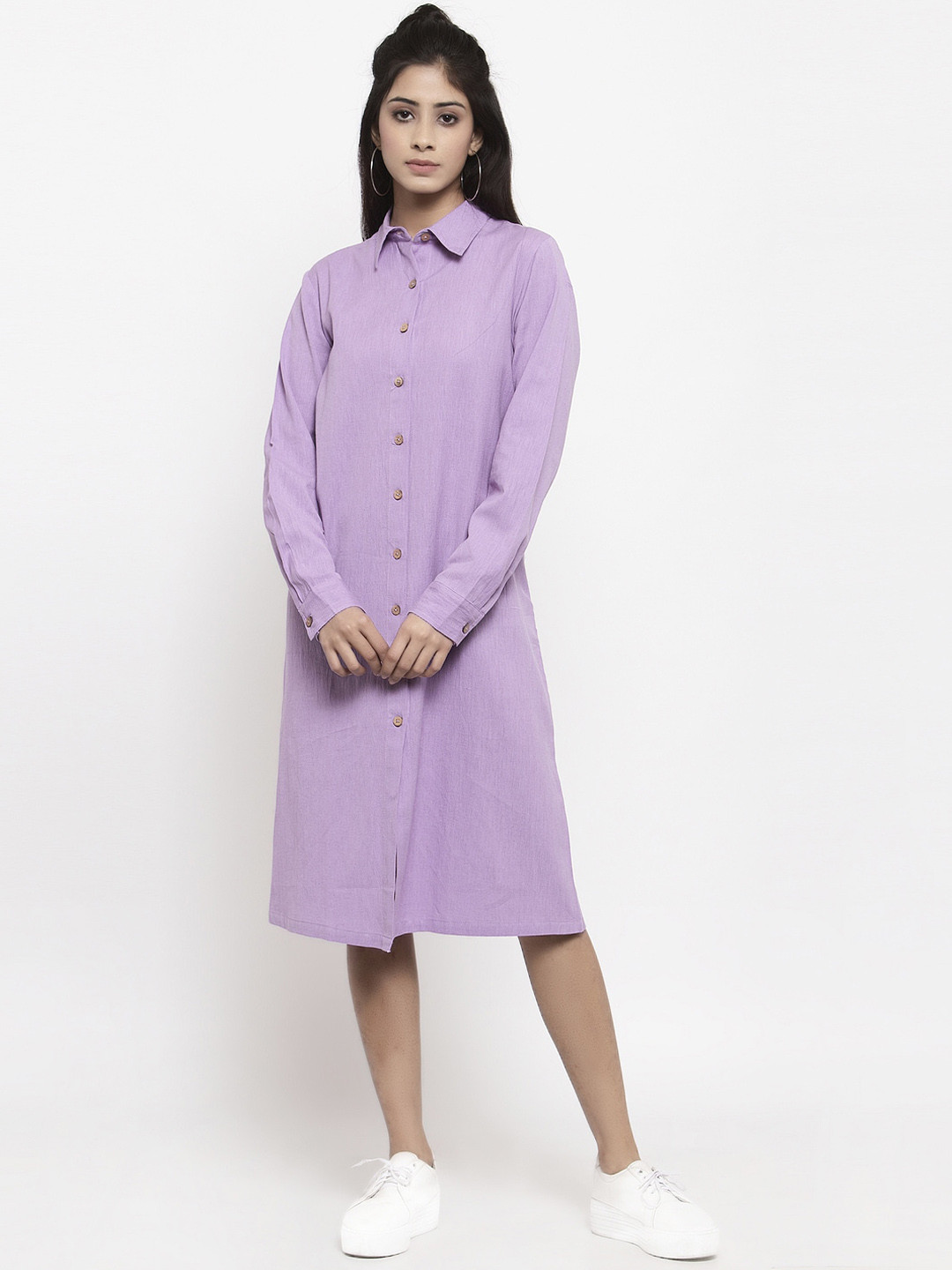 

THE SILHOUETTE STORE Women Lavender Solid Shirt Dress