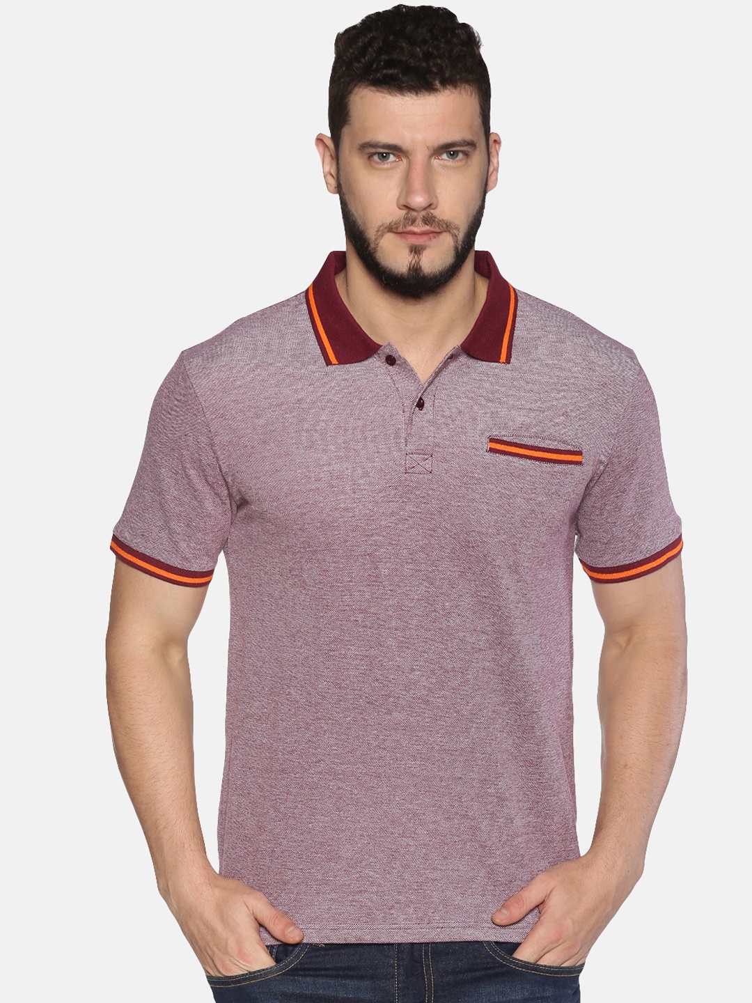 

UrGear Men Maroon Self Design Polo Collar Cotton T-shirt