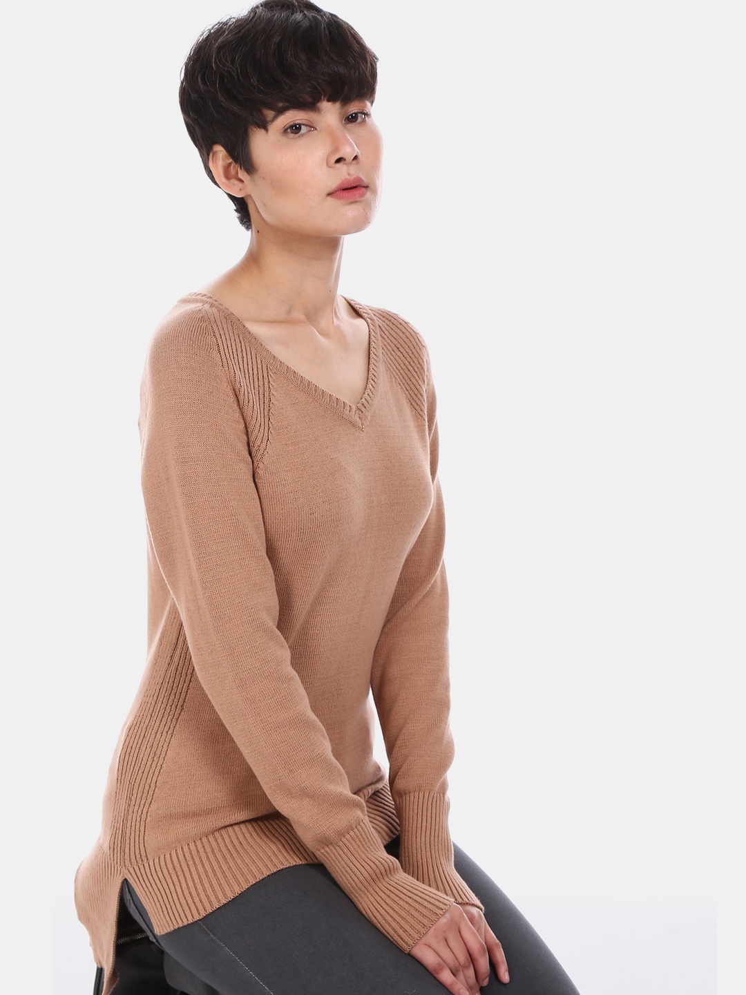 

U.S. Polo Assn. Women Brown Solid Pullover Sweater
