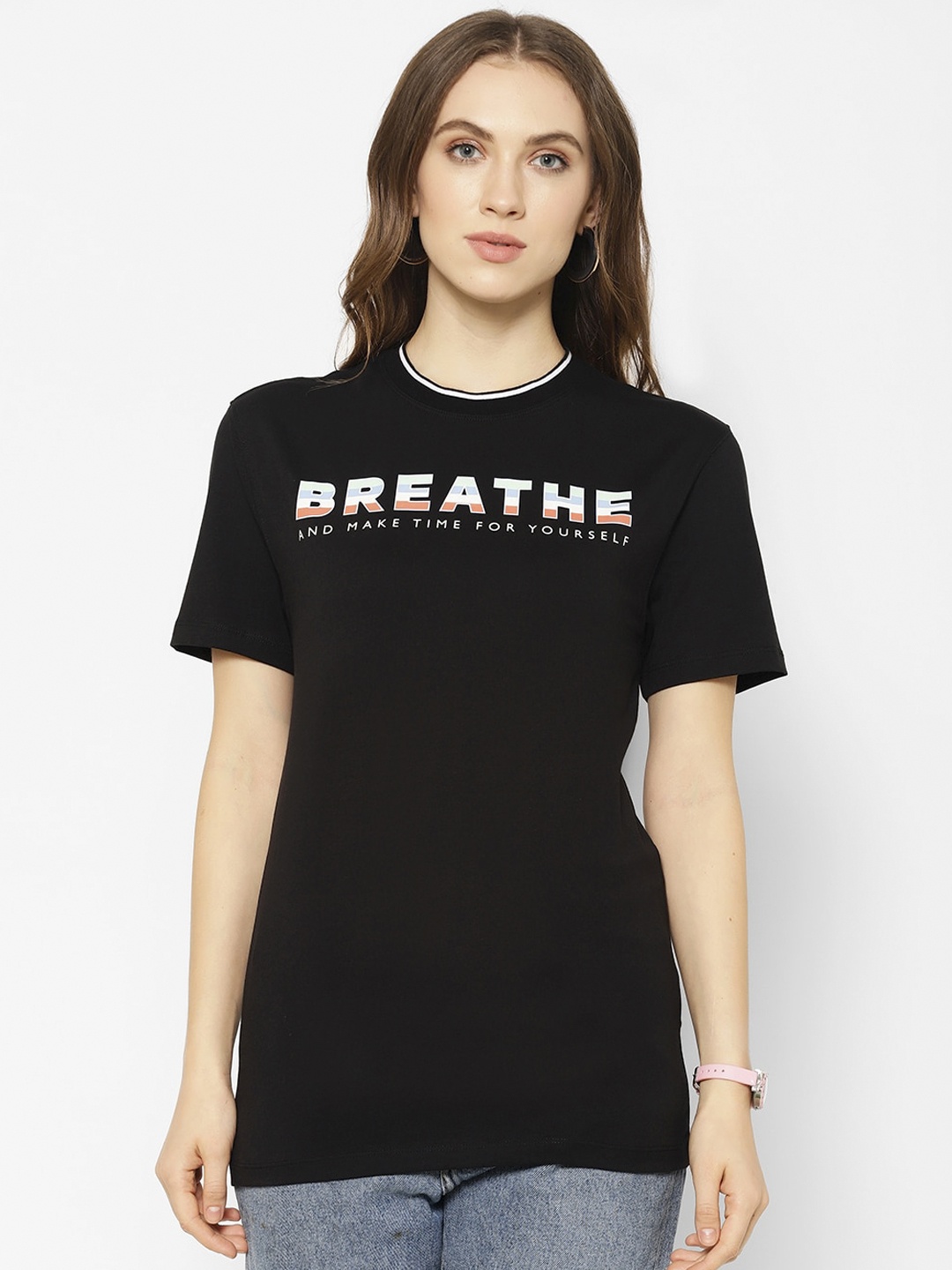 

COASTLAND Women Black Printed Round Neck T-shirt