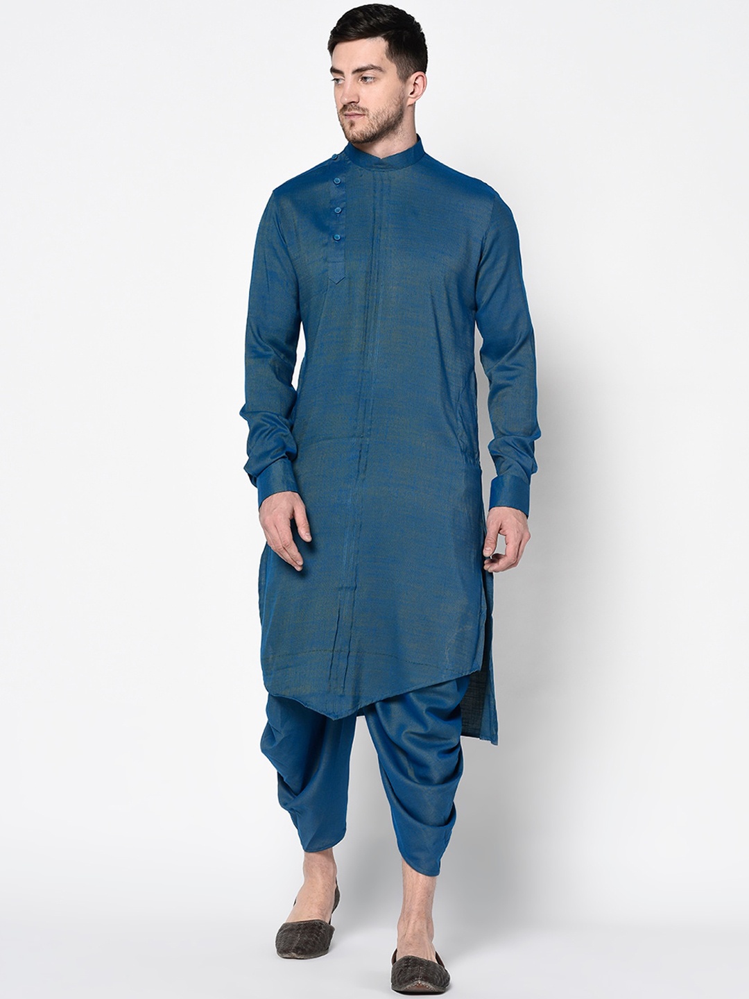 

DEYANN Men Navy Blue Solid Kurta with Dhoti Pants