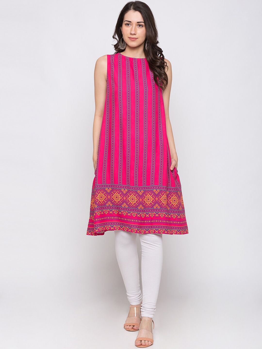

Globus Women Pink Woven Design A-Line Kurta