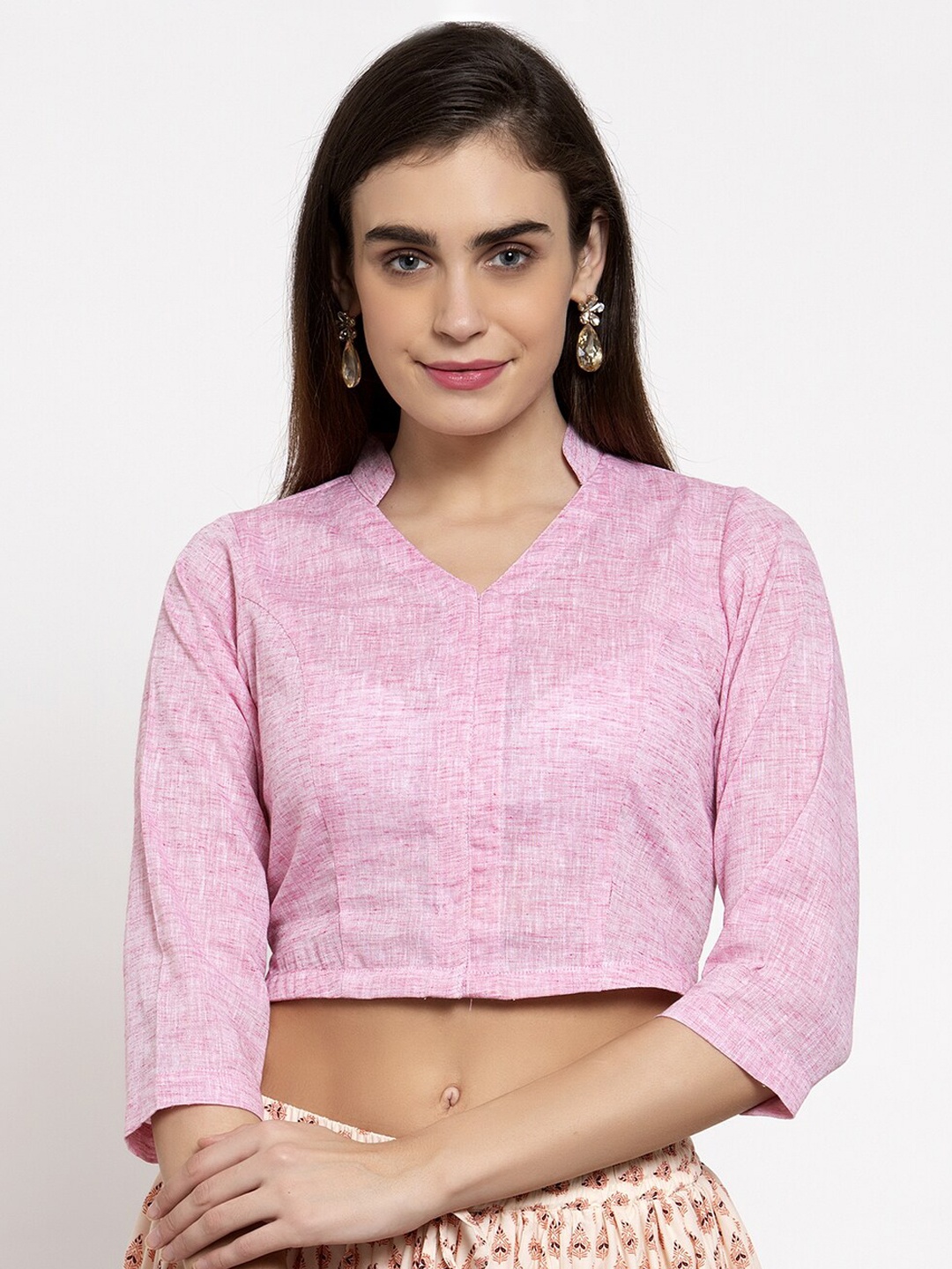 Ayaany Women Pink Solid Fitted Crop Pure Cotton Top