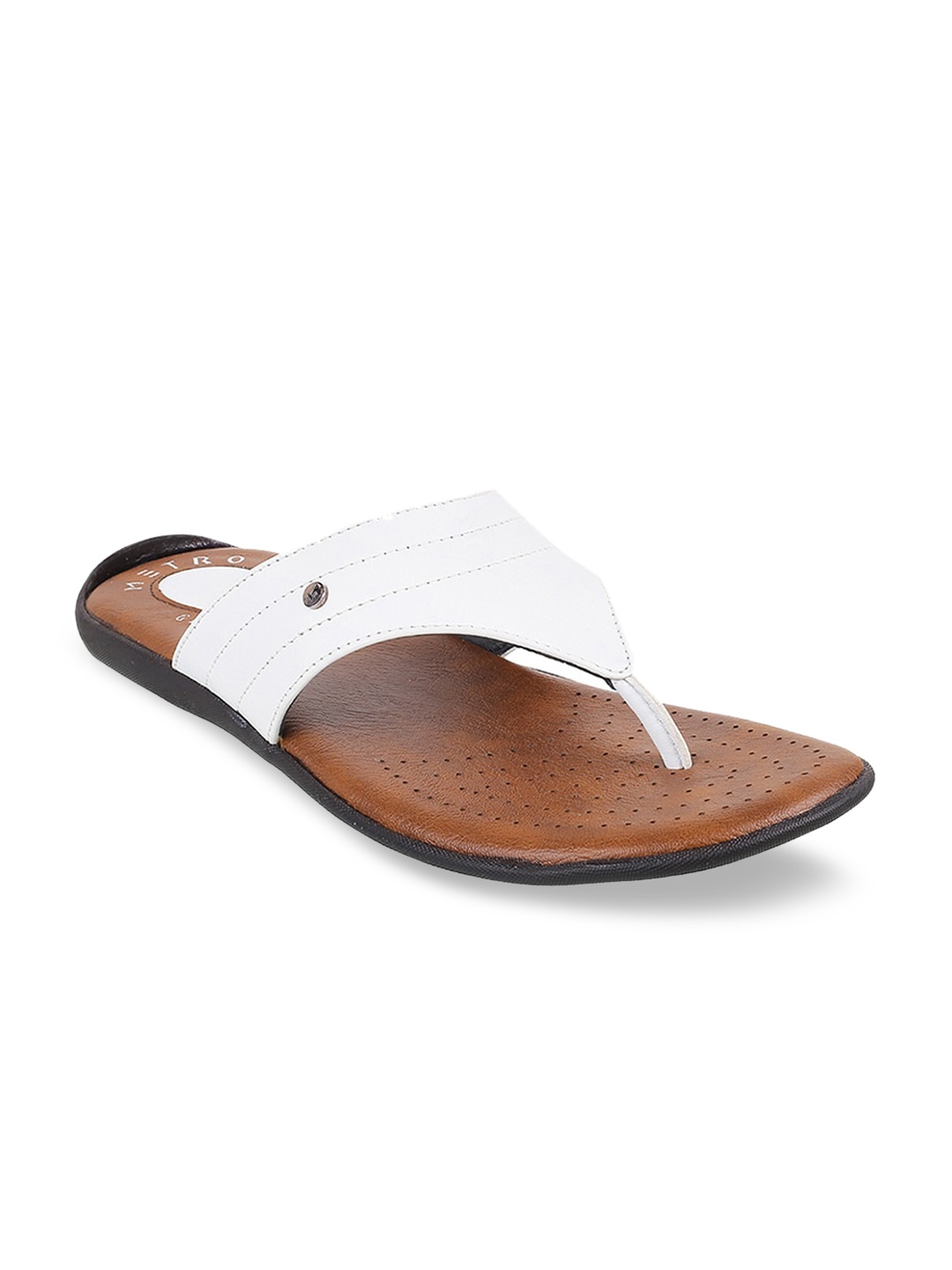 

Metro Men White & Brown Solid Comfort Sandals