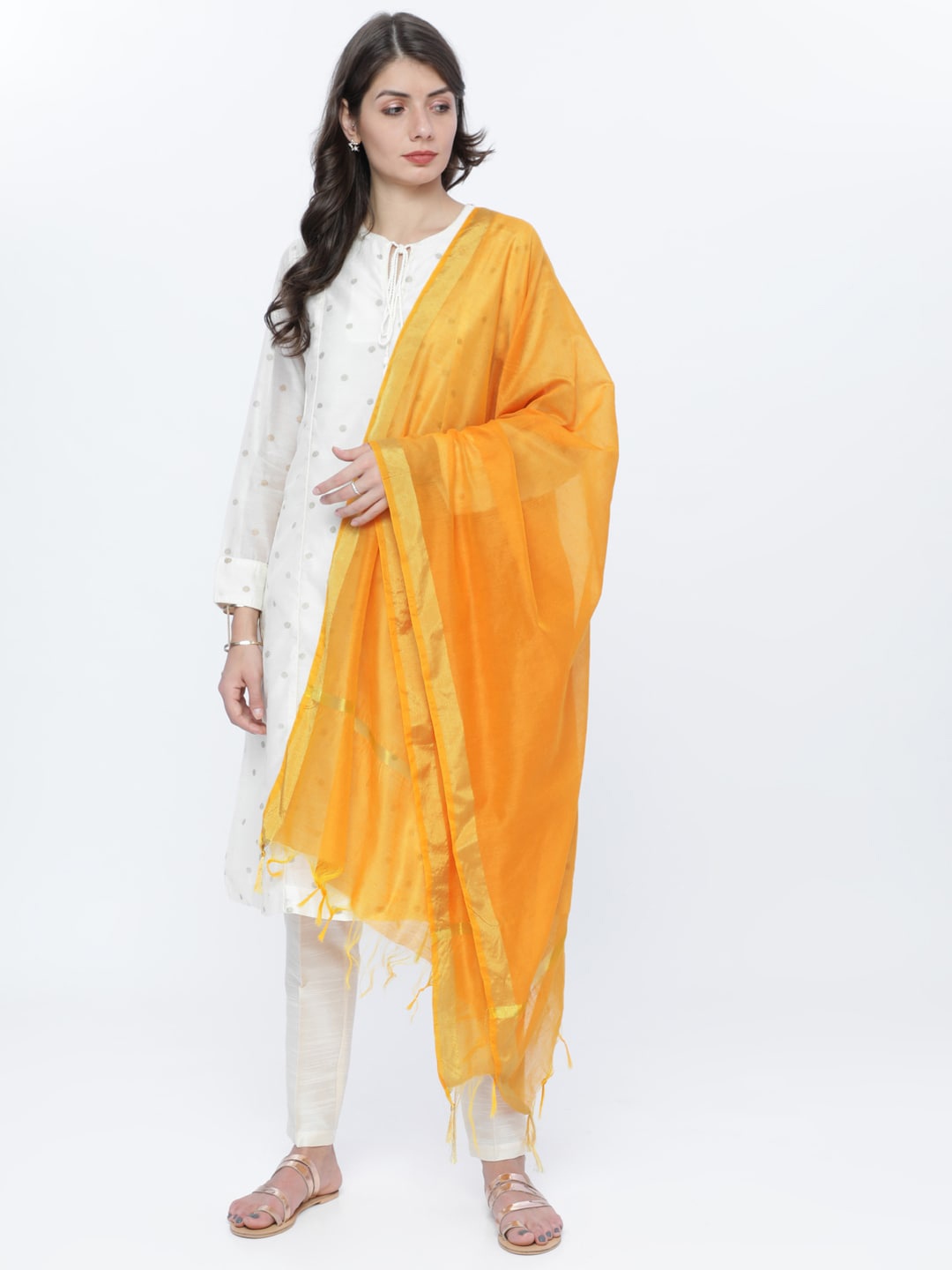 

Vishudh Women Yellow Solid Chanderi Dupatta