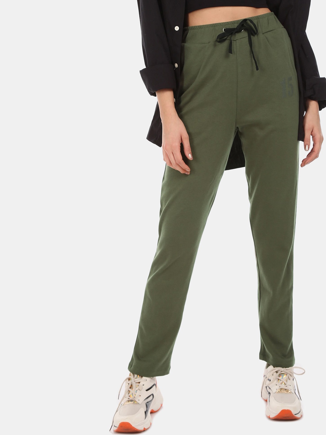 

Sugr Women Olive Green Solid Slim-Fit Track Pants