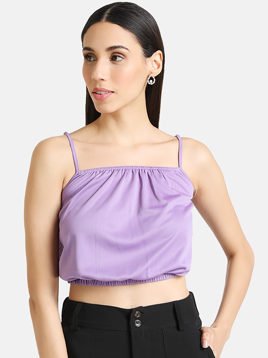 

Kazo Women Purple Solid Blouson Crop Top