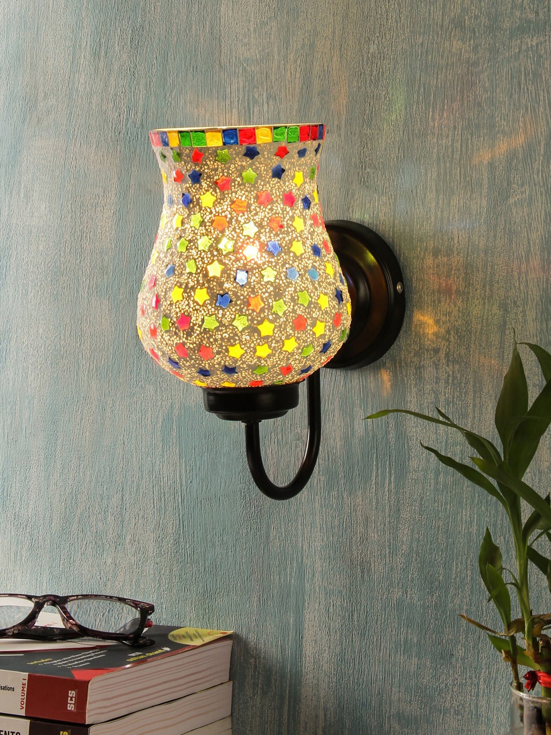 

Devansh Multicoloured Printed Traditional Wallchiere Lamp, Multi