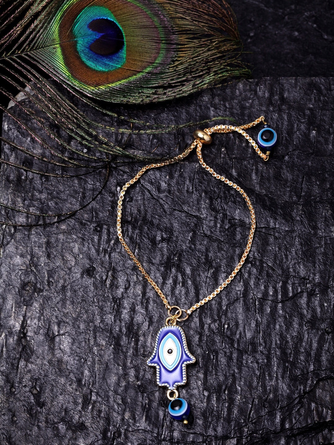 

DUGRISTYLE Gold-Plated Blue & White Beaded Evil Eye Wraparound Bracelet