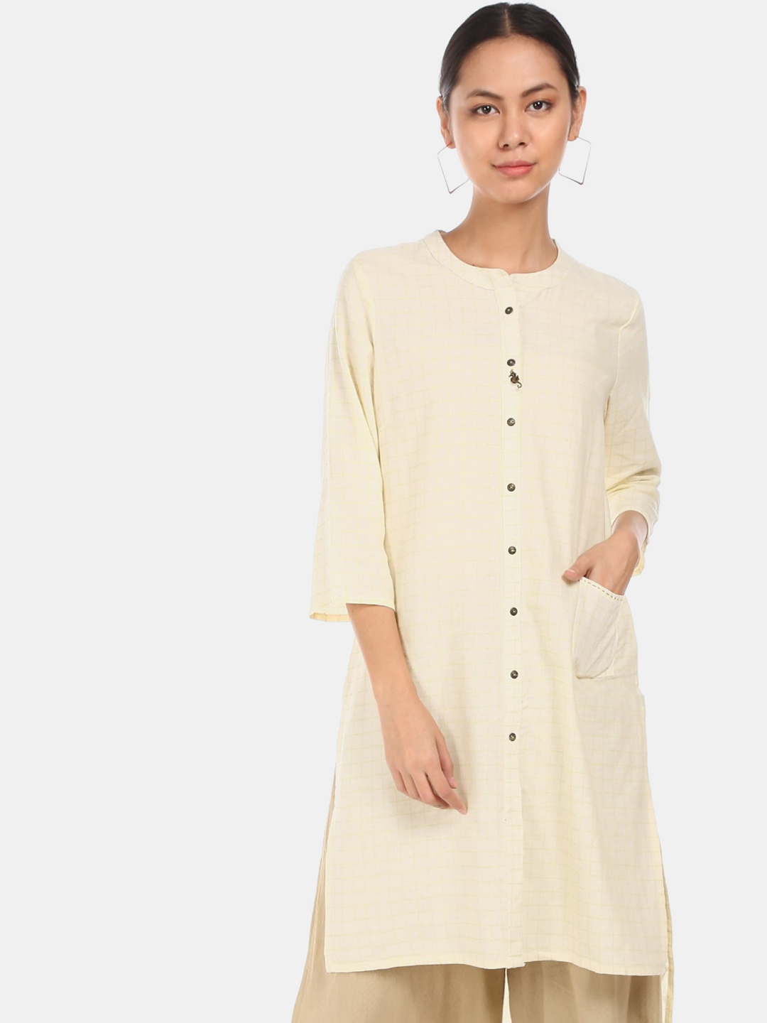 

Bronz Women Cream-Coloured Solid Straight Kurta