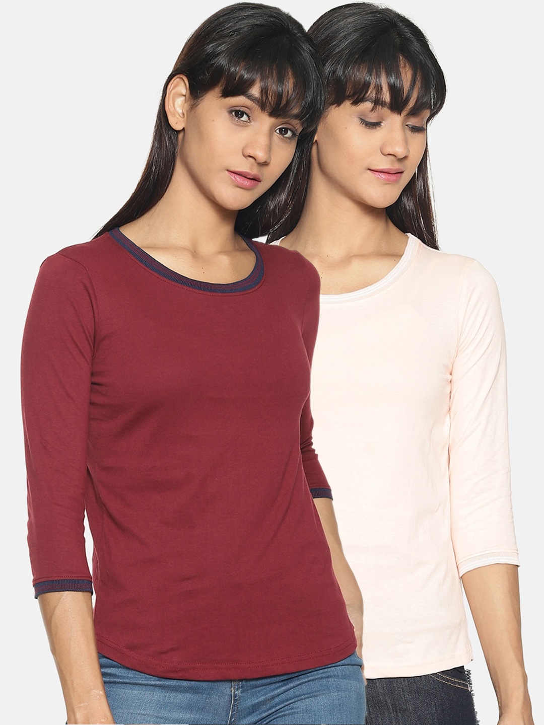 

Kryptic Women Pack Of 2 Solid Round Neck Pure Cotton T-shirts, Pink