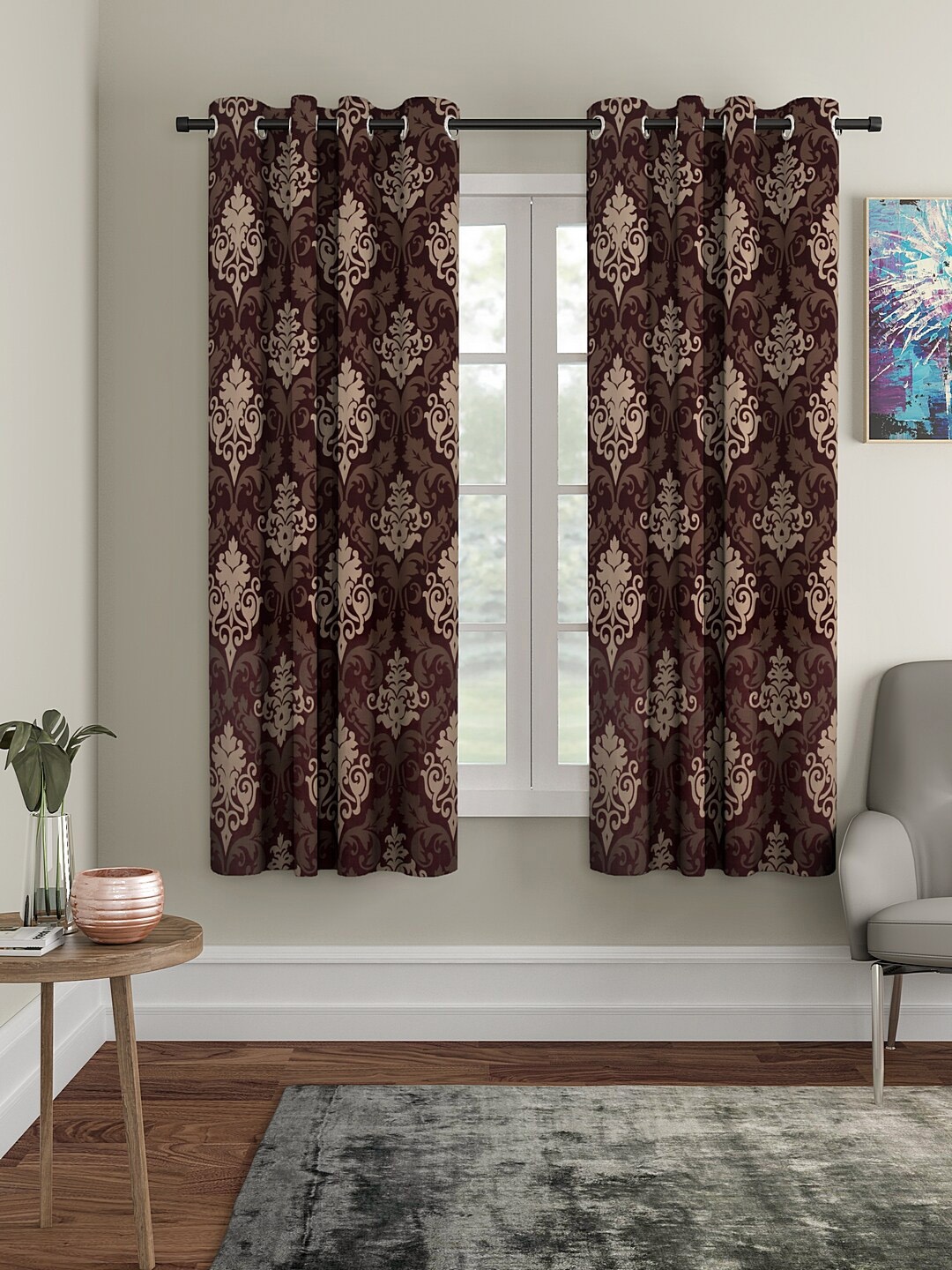 

Cortina Brown & Beige Set of 2 Digital Printed Window Curtains