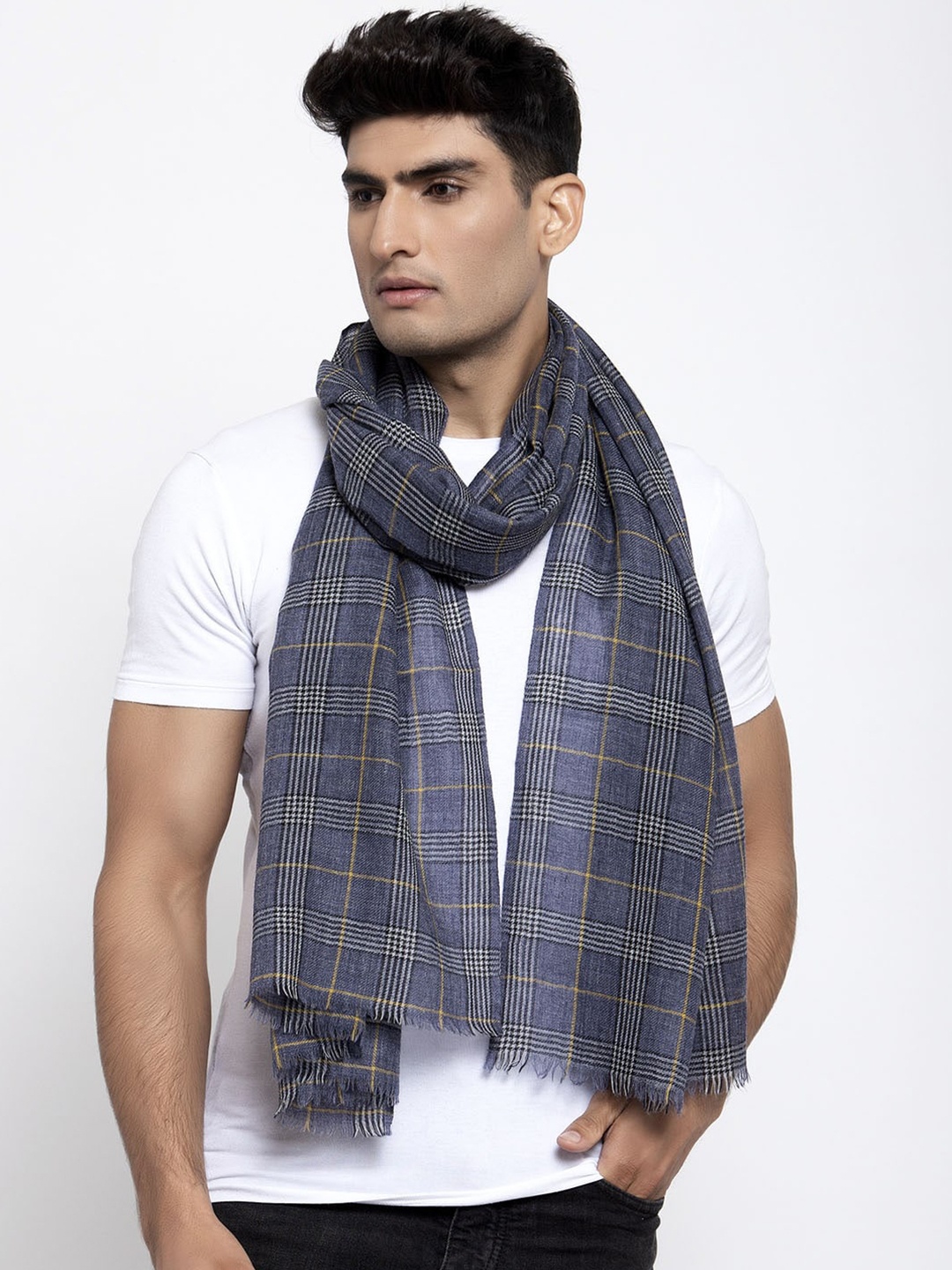 

Calvadoss Men Blue & Brown Checked Sustainable Mufflers