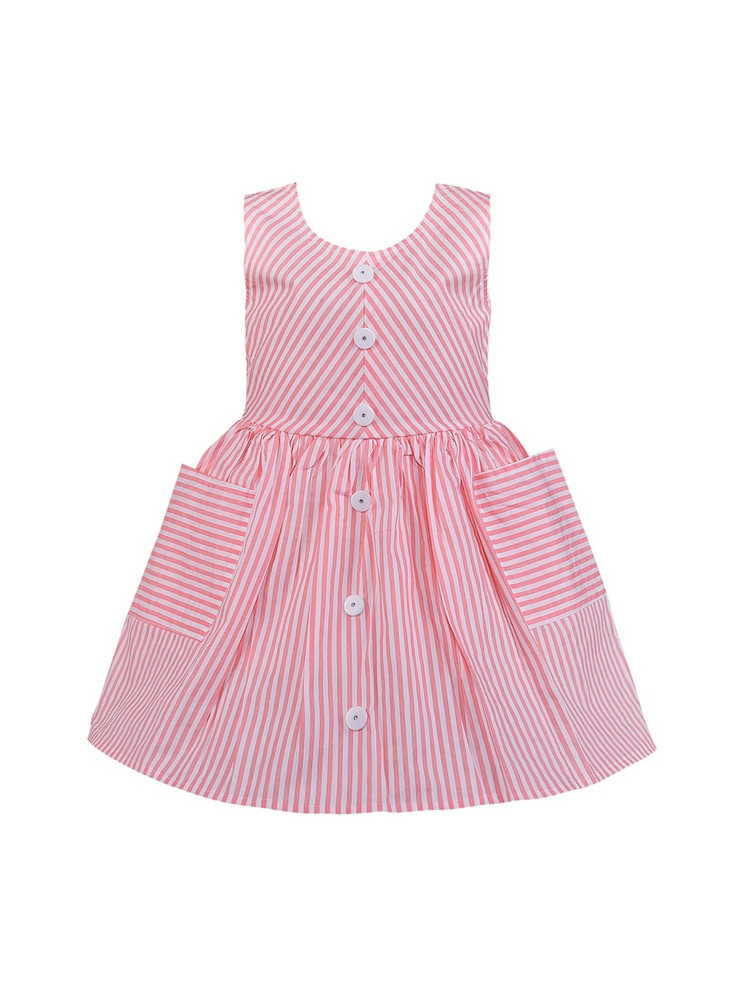 

Wish Karo Girls Peach-Coloured Striped Fit and Flare Dress