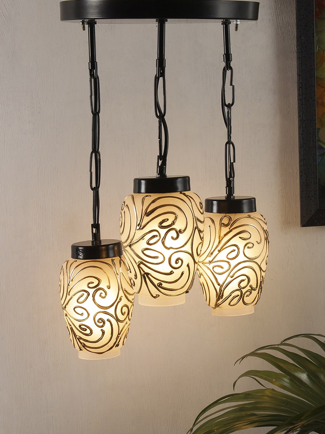 Devansh White & Gold-Coloured Mosaic Glass Cluster Light