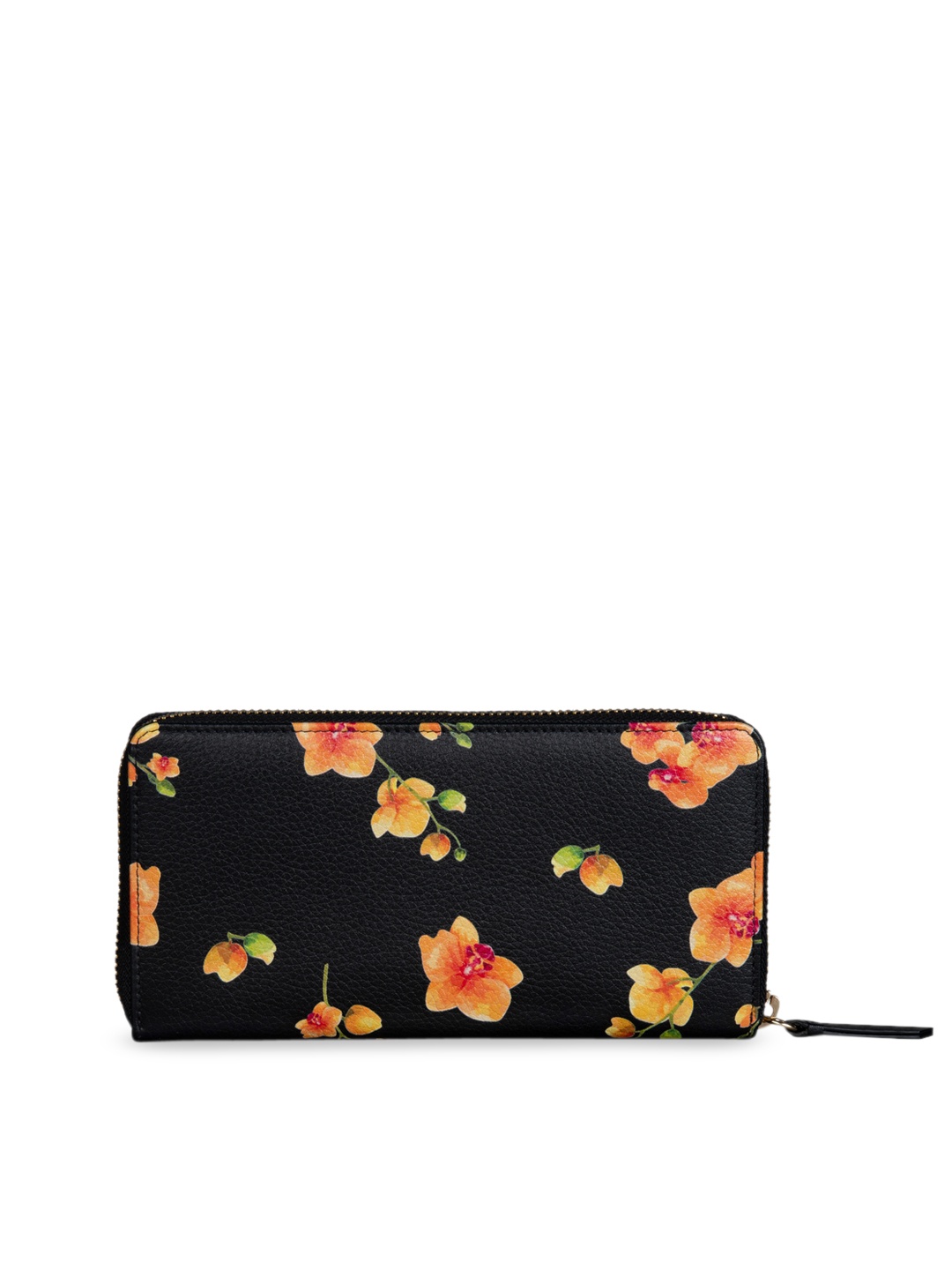 

MAI SOLI Women Genuine Leather Orchid Zip Around Wallet, Black
