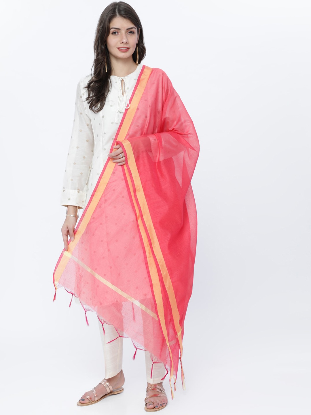 

Vishudh Women Pink Solid Chanderi Dupatta