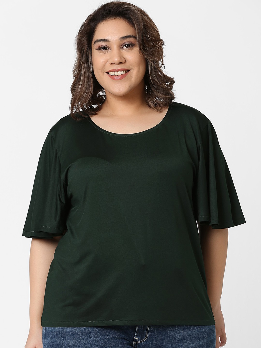 

MARCA Bold Women Green Solid Round Neck T-shirt