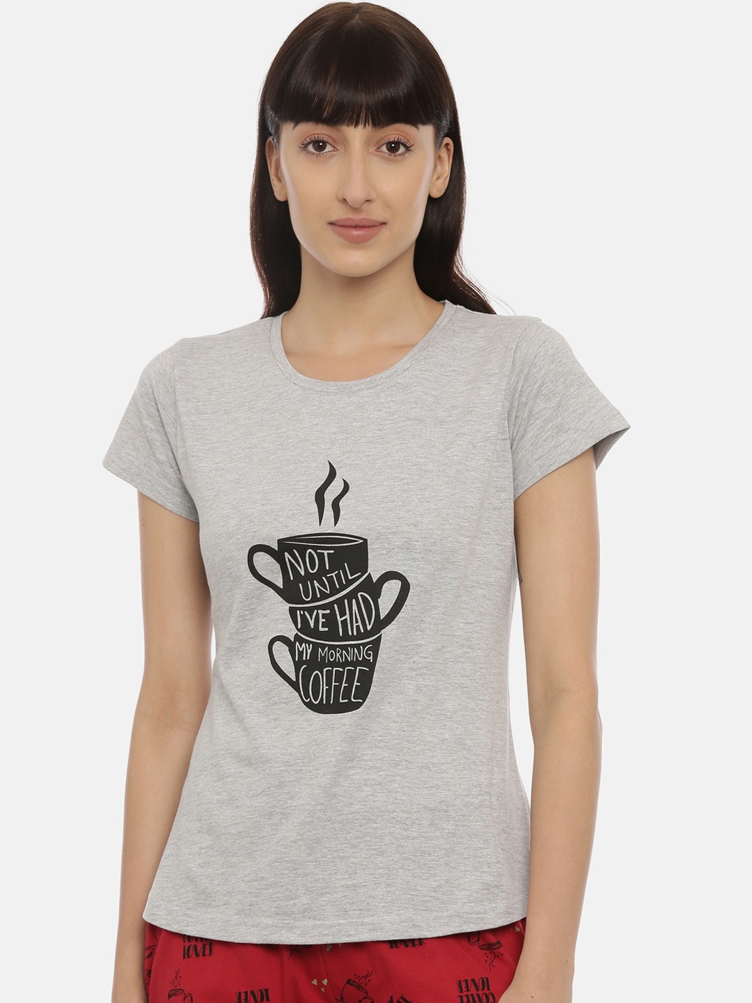 

Curare Women Grey Printed Lounge T-shirt