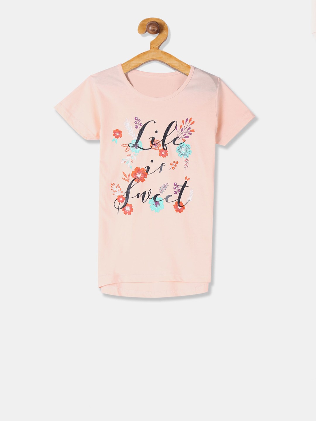 

Cherokee Girls Peach-Coloured Printed Cotton Round Neck Pure Cotton T-shirt